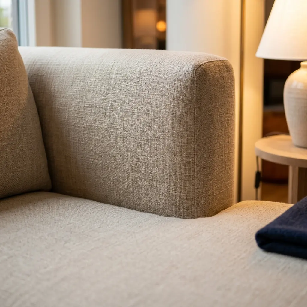 Detalhe de tecido após higienização e lavagem de sofá a seco